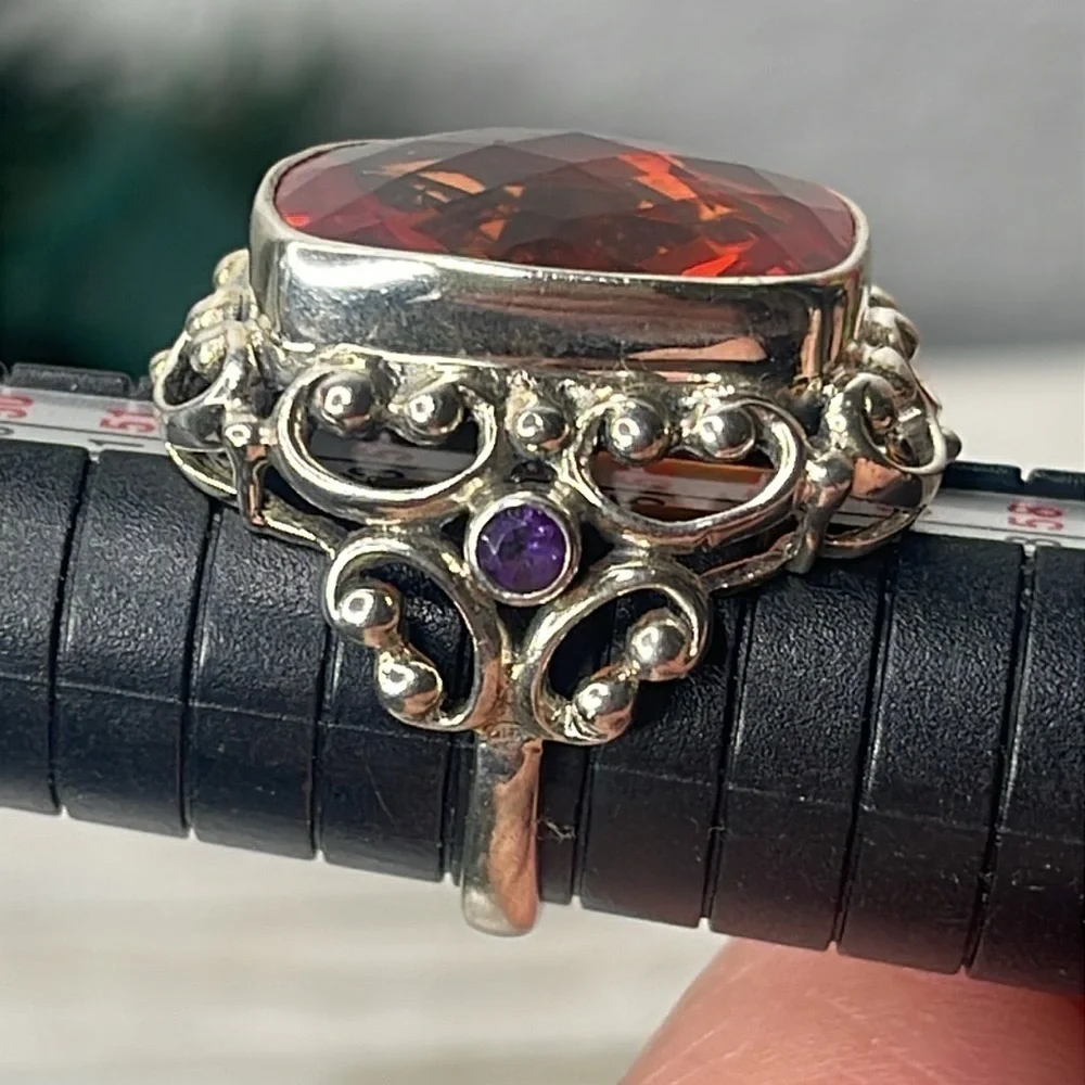 Nicky Butler Sterling Silver Orange Quartz Statement Ring Bali Style